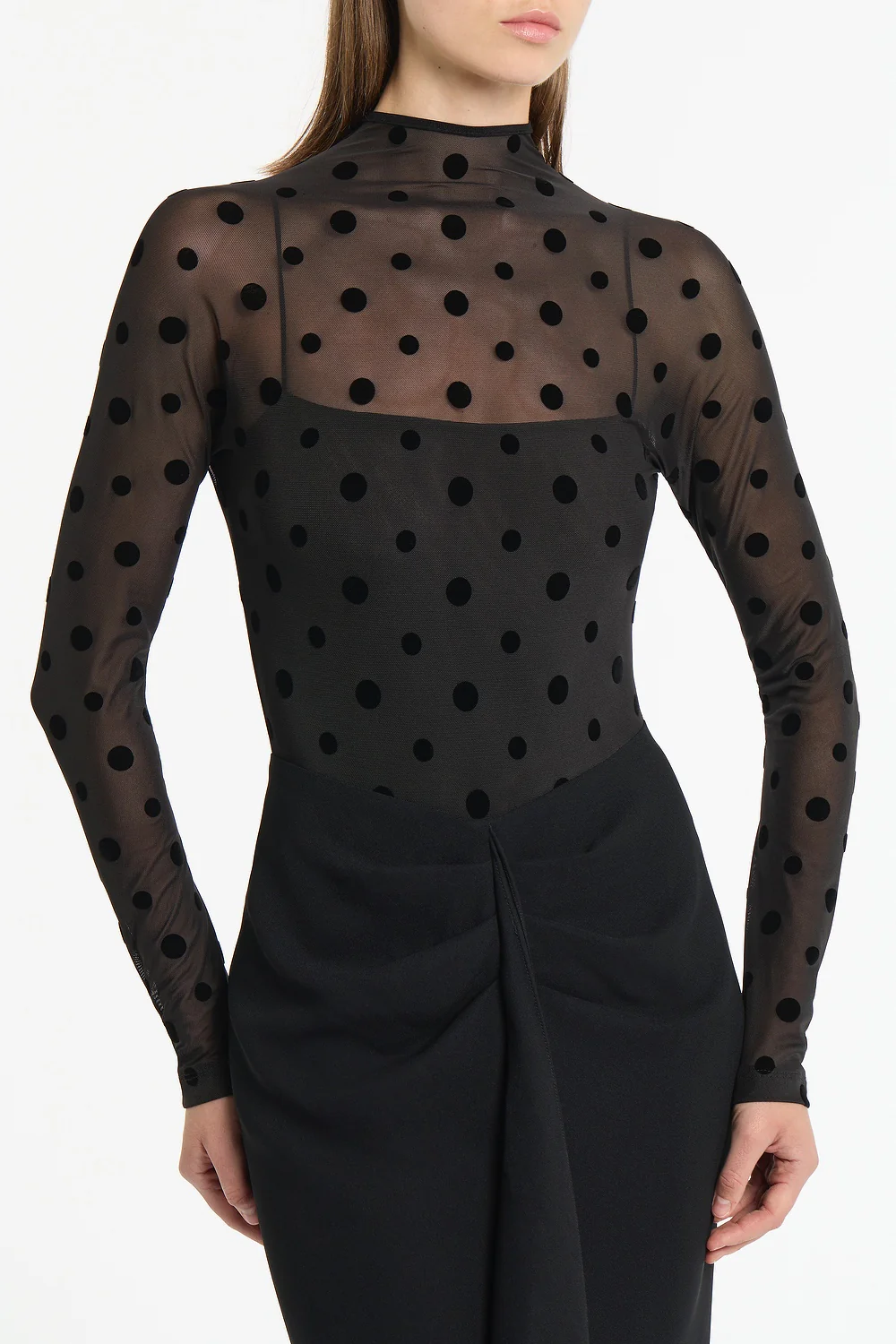 BLACK MESH SPOT CONTRAST GOWN - Image 4