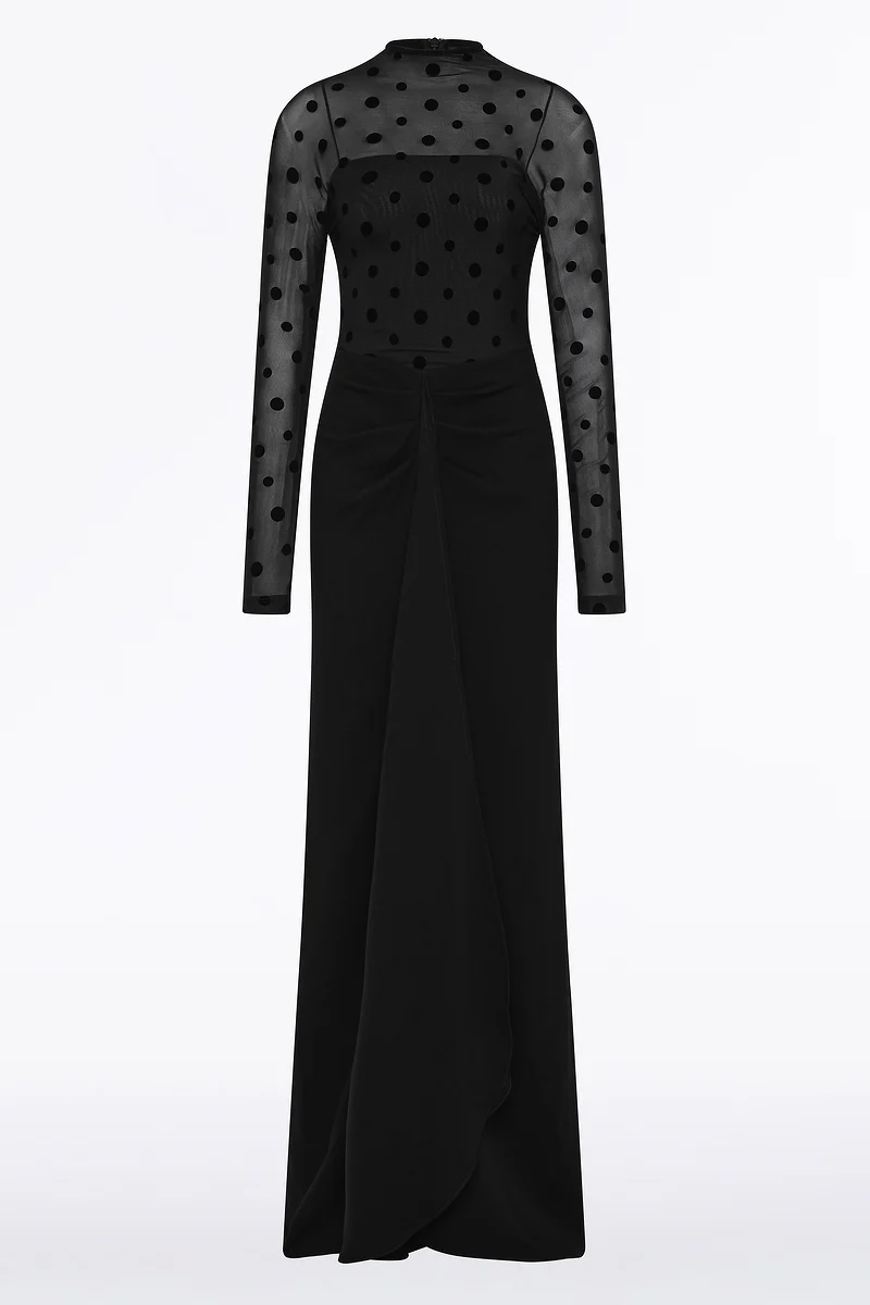 BLACK MESH SPOT CONTRAST GOWN - Image 6