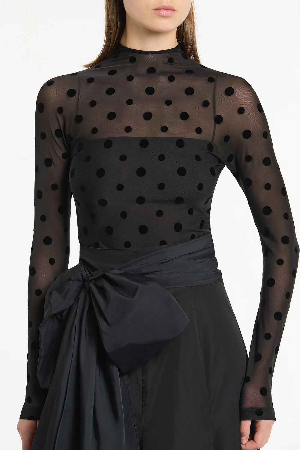 BLACK MESH SPOT LONG SLEEVE TOP - Image 4