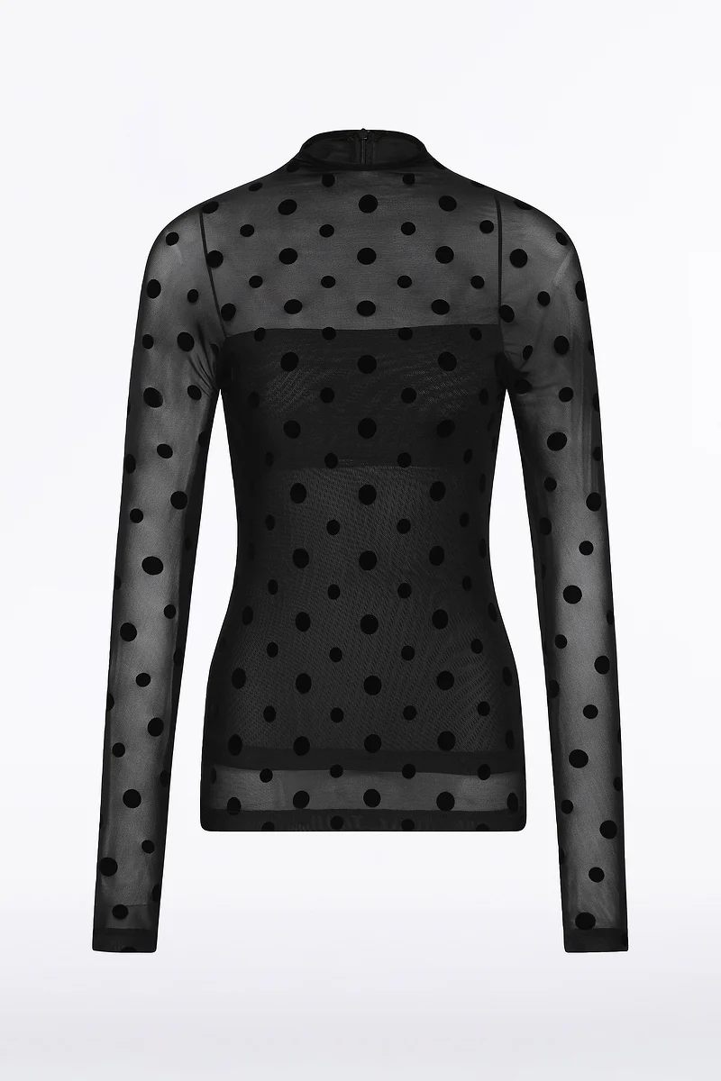BLACK MESH SPOT LONG SLEEVE TOP - Image 5
