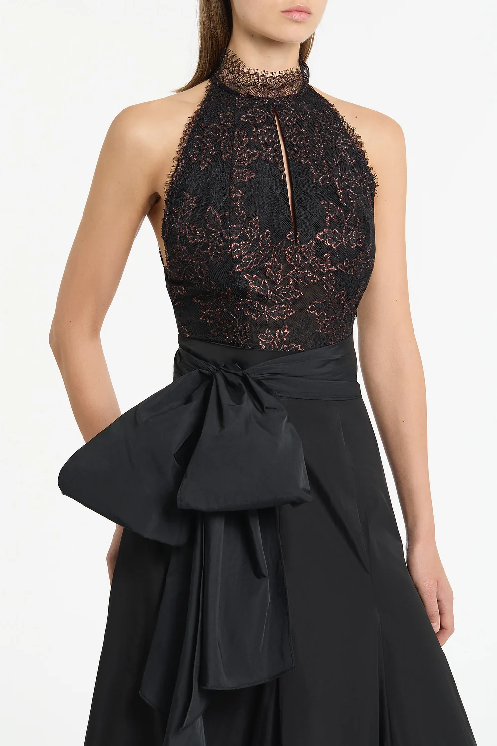 BLACK METALLIC LACE HALTER TOP - Image 4
