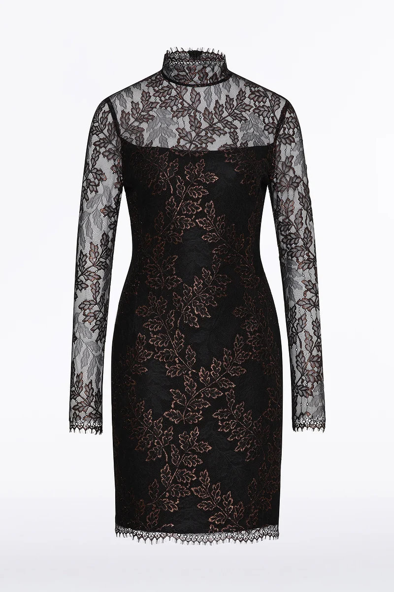 BLACK METALLIC LACE LONG SLEEVED SHORT DRESS - Image 6
