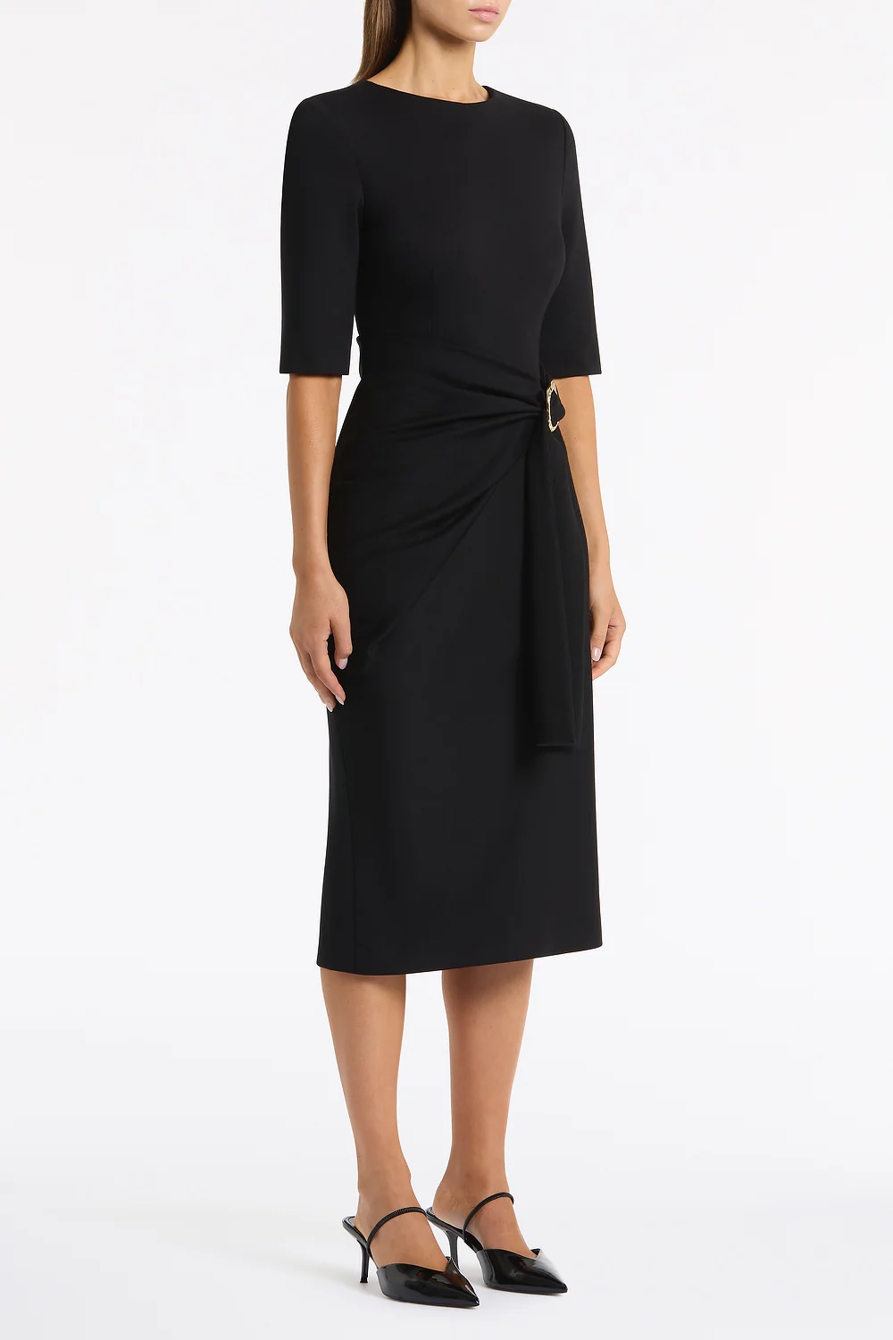 BLACK PONTE OVERLAY WRAP DRESS - Image 2
