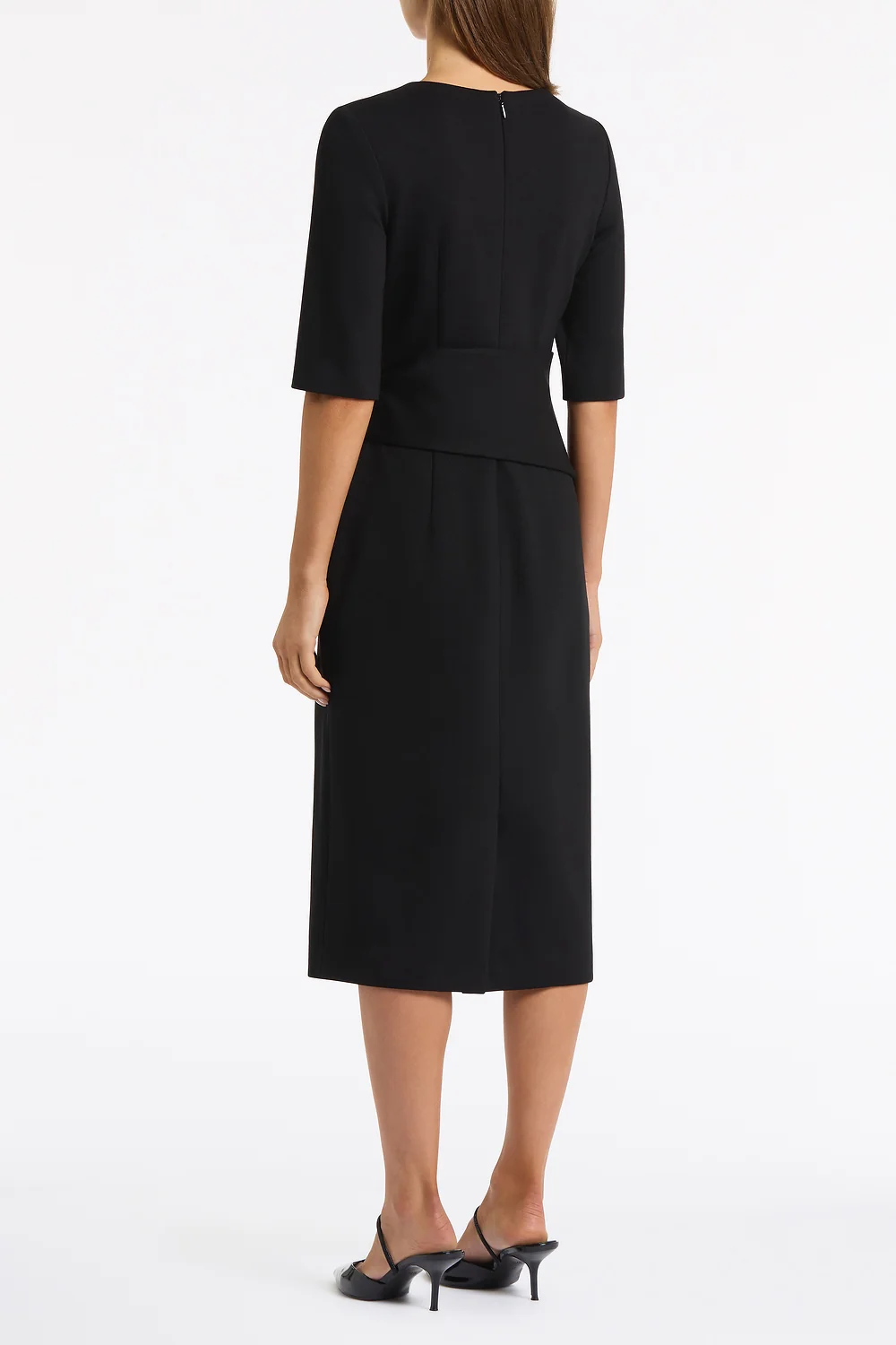 BLACK PONTE OVERLAY WRAP DRESS - Image 3