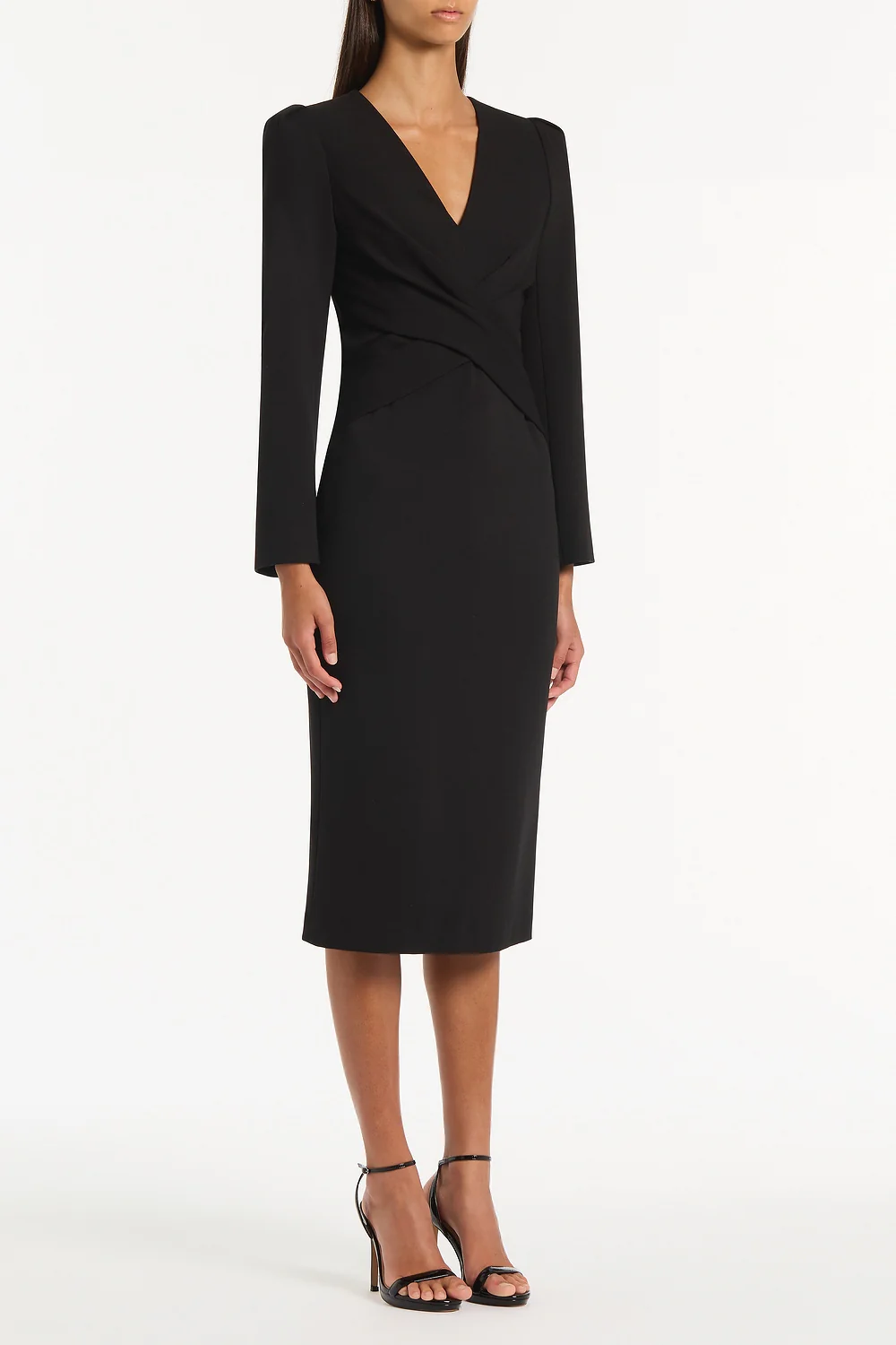 BLACK PONTE TWIST FRONT MIDI DRESS - Image 3