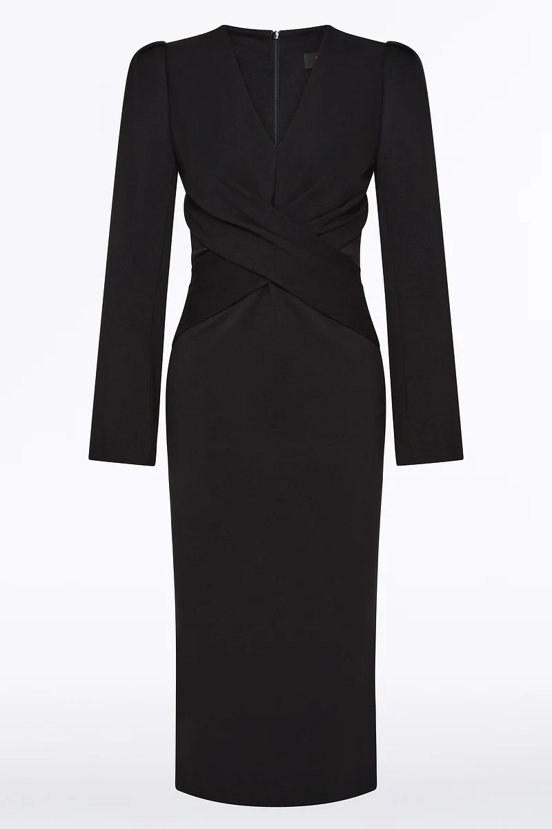 BLACK PONTE TWIST FRONT MIDI DRESS - Image 4