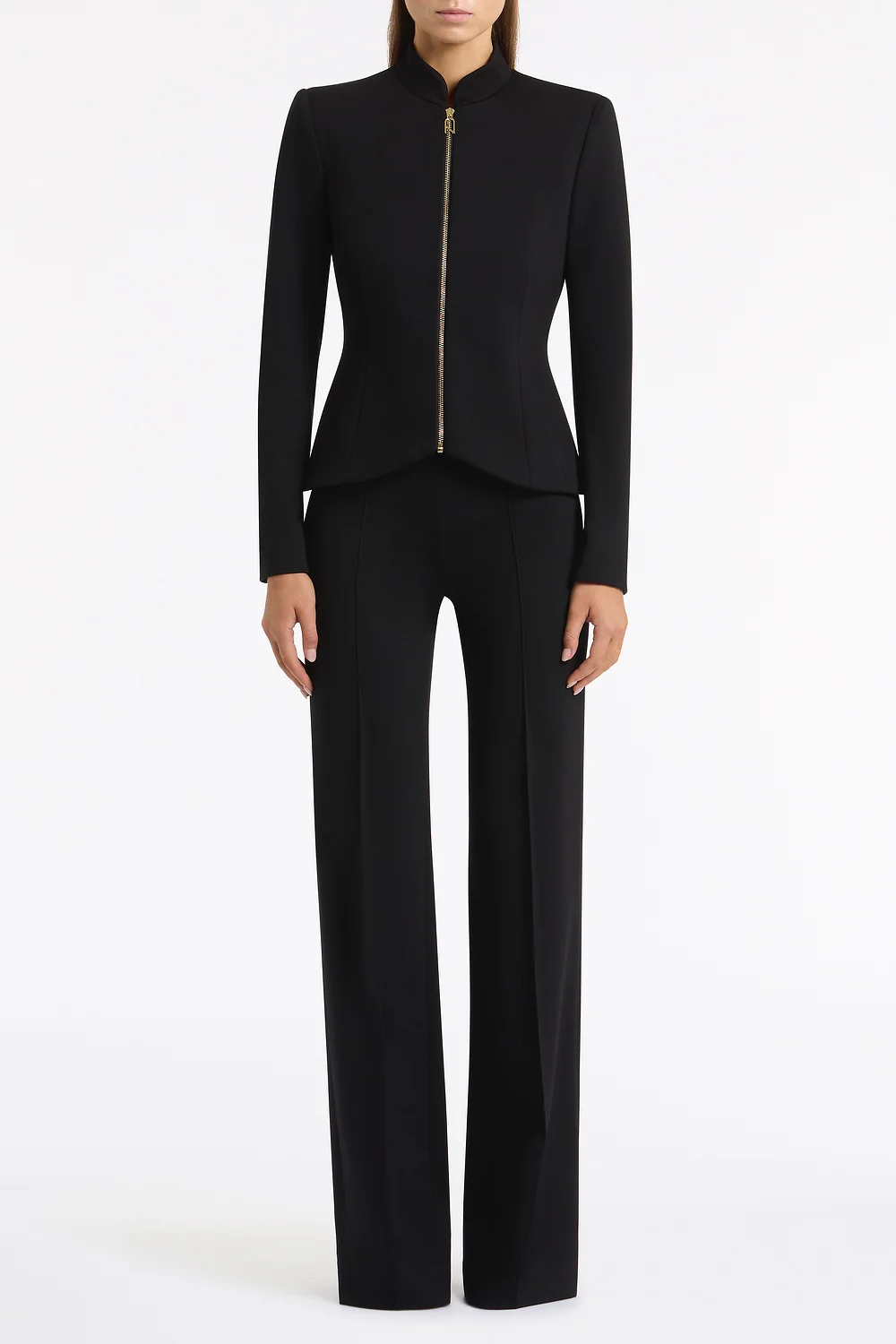 BLACK PONTE ZIP FRONT JACKET