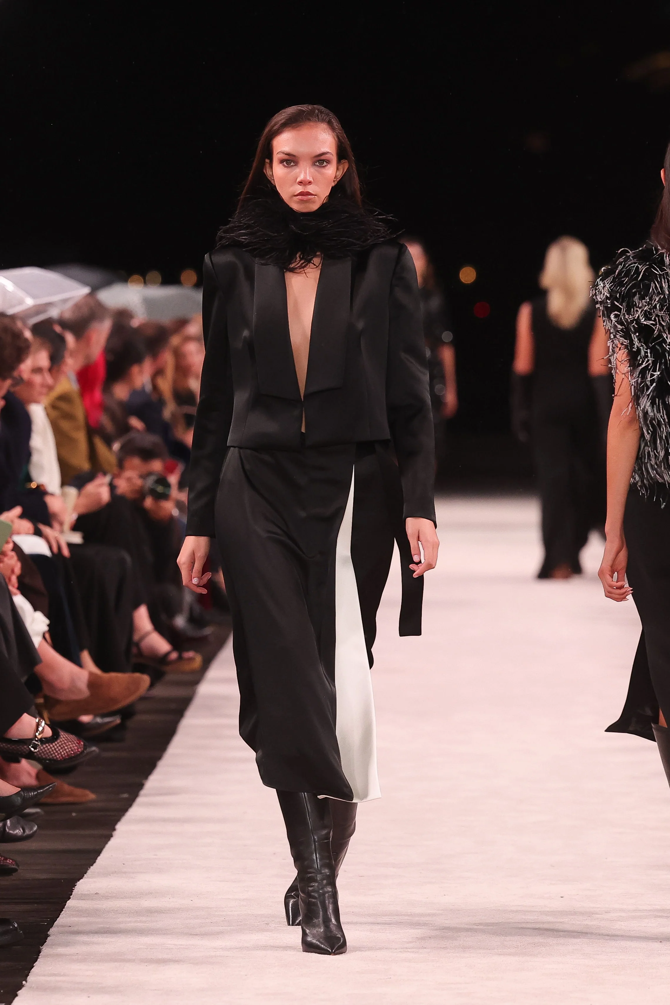BLACK SATIN ACETATE CROPPED TUXEDO BLAZER