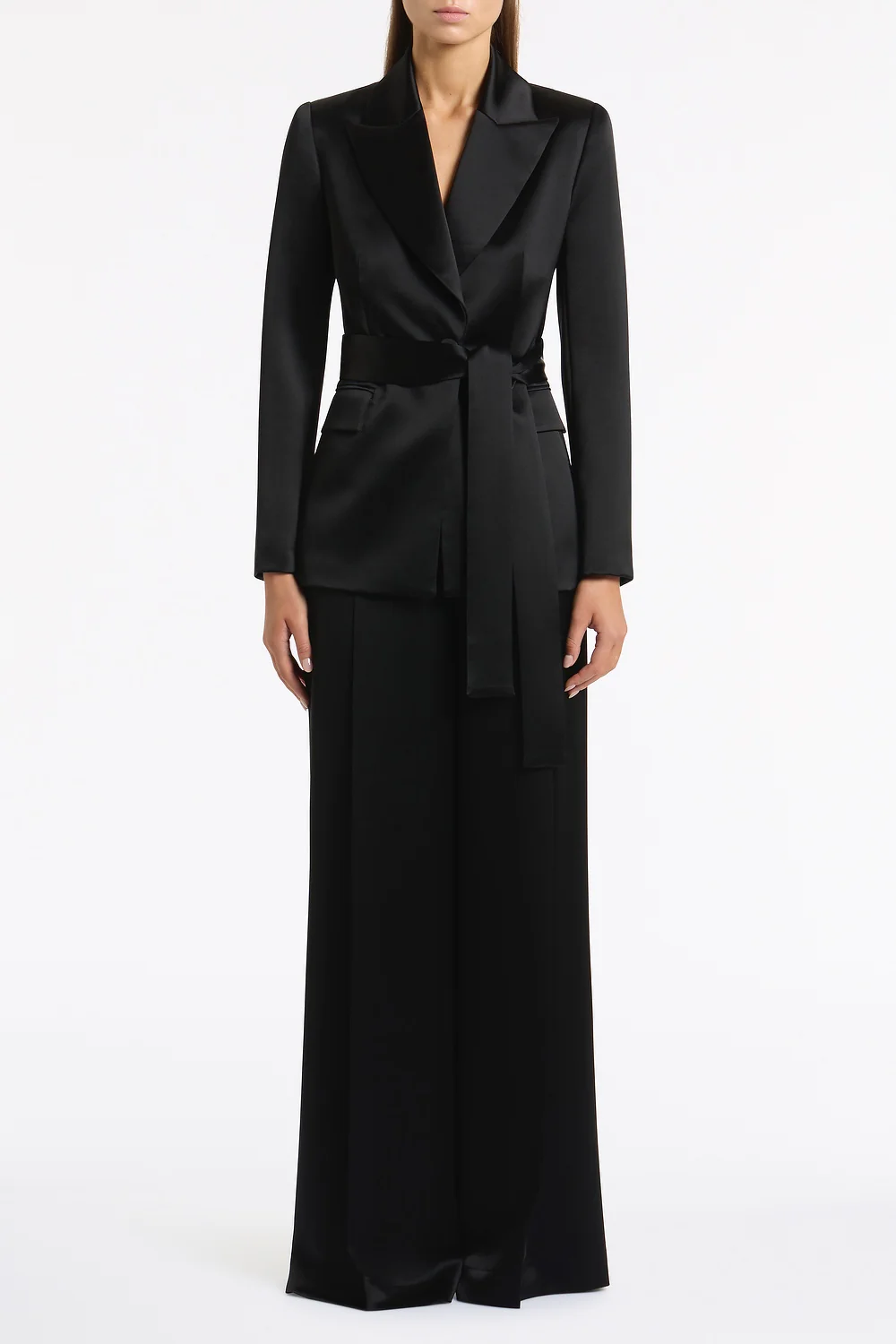 BLACK SATIN ACETATE DEEP PLEAT PANT - Image 5
