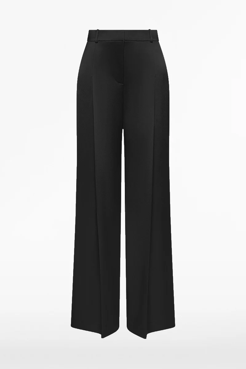 BLACK SATIN ACETATE DEEP PLEAT PANT - Image 7