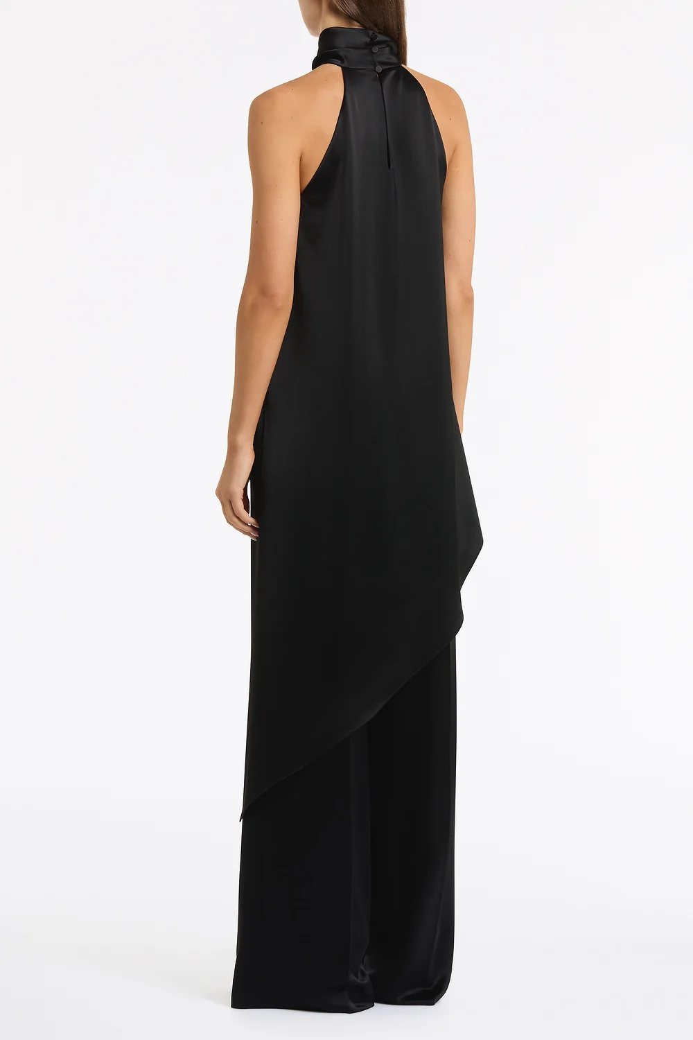 BLACK SATIN ACETATE DRAPED ASYMMETRIC TOP - Image 3