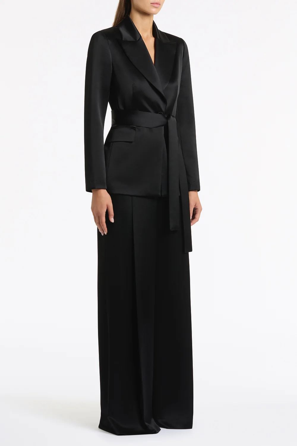 BLACK SATIN ACETATE TIE WAIST BLAZER - Image 2