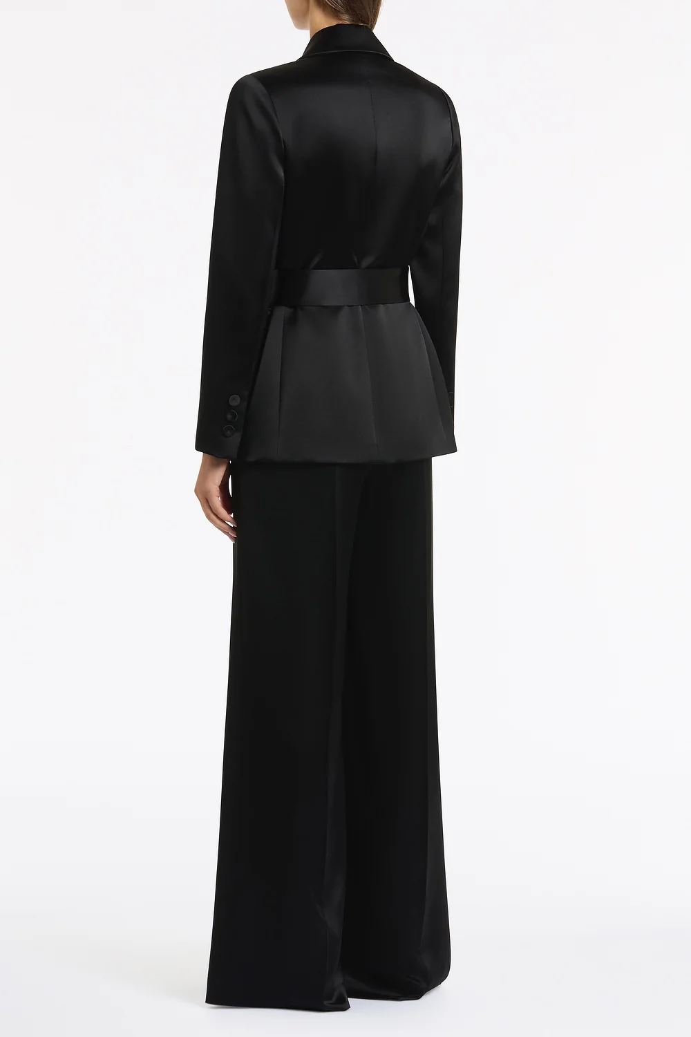 BLACK SATIN ACETATE TIE WAIST BLAZER - Image 3