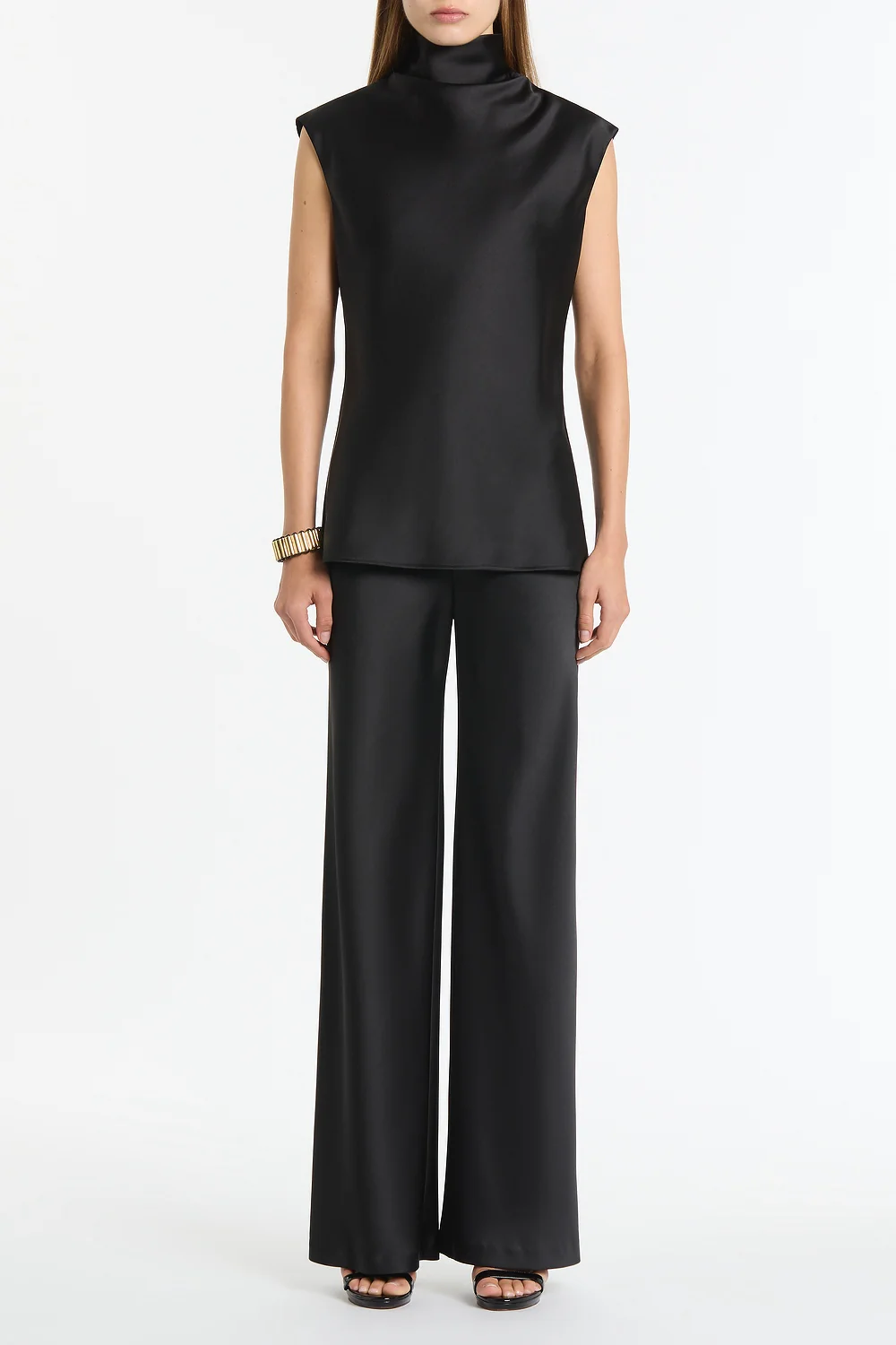 BLACK SATIN CAP SLEEVE TOP