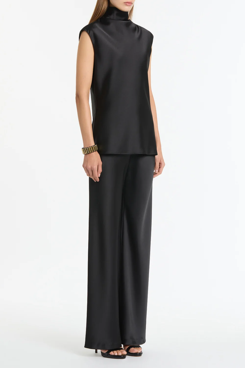 BLACK SATIN CAP SLEEVE TOP - Image 3