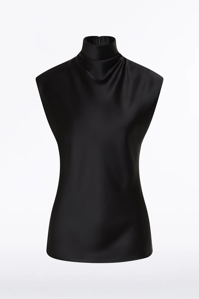 BLACK SATIN CAP SLEEVE TOP - Image 4
