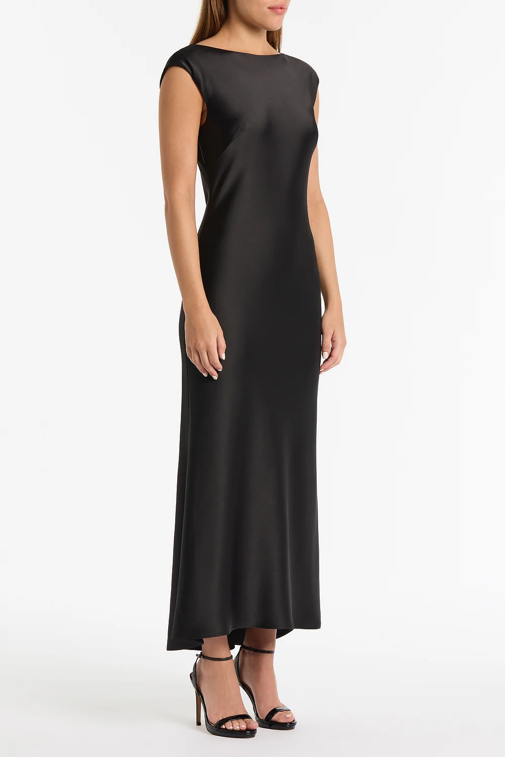 BLACK SATIN COWL BACK DRESS - Image 3