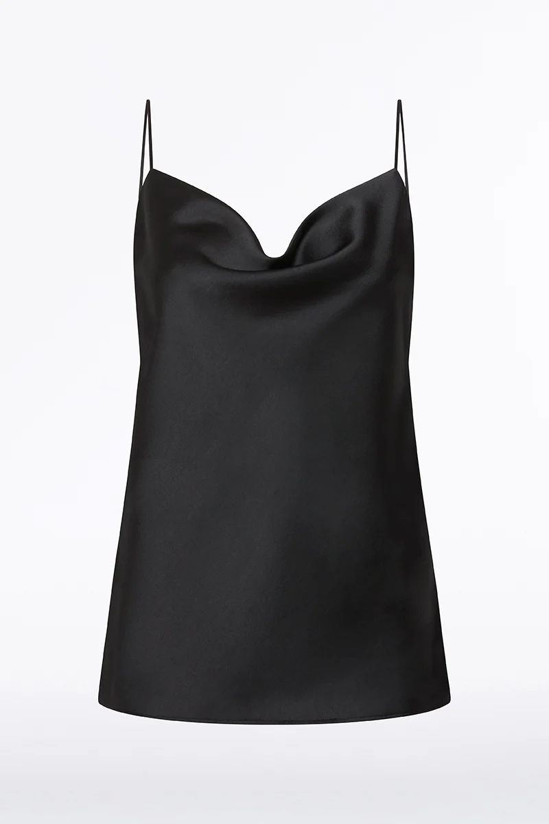 BLACK SATIN COWL NECK CAMI - Image 4