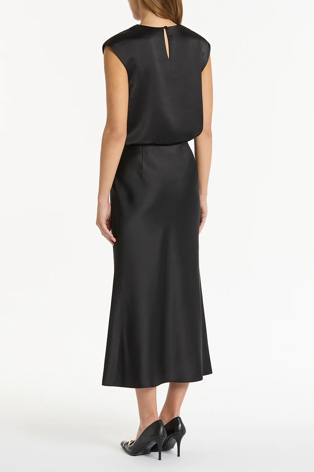BLACK SATIN COWL NECK TOP - Image 2