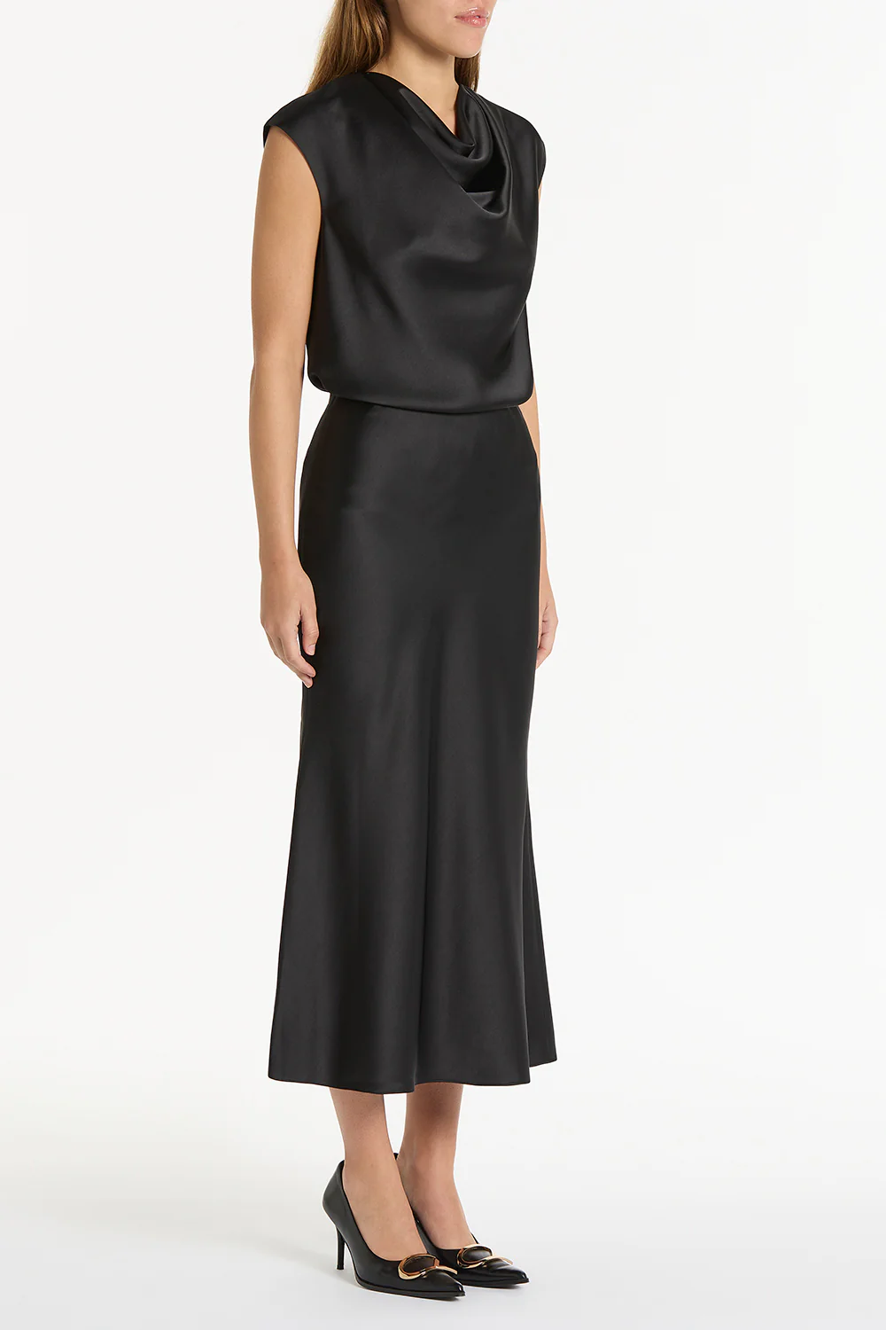 BLACK SATIN COWL NECK TOP - Image 3