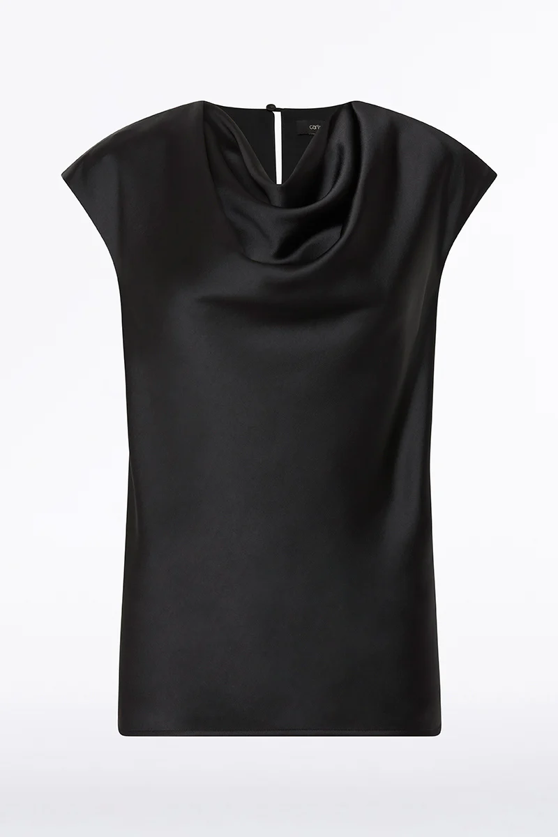 BLACK SATIN COWL NECK TOP - Image 4