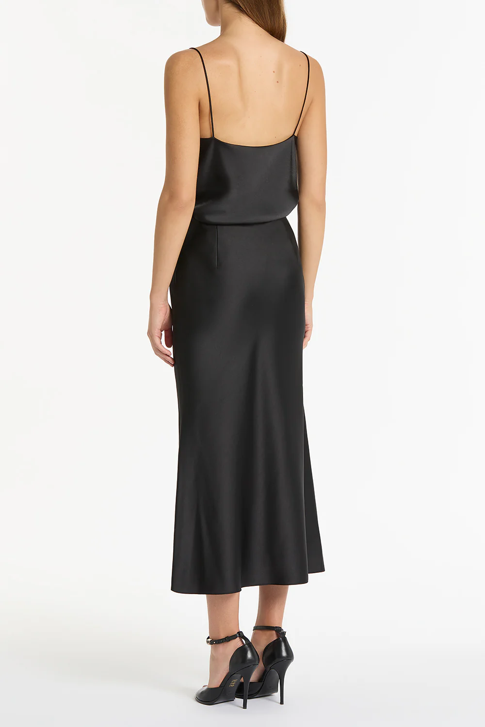 BLACK SATIN MIDI SKIRT - Image 2