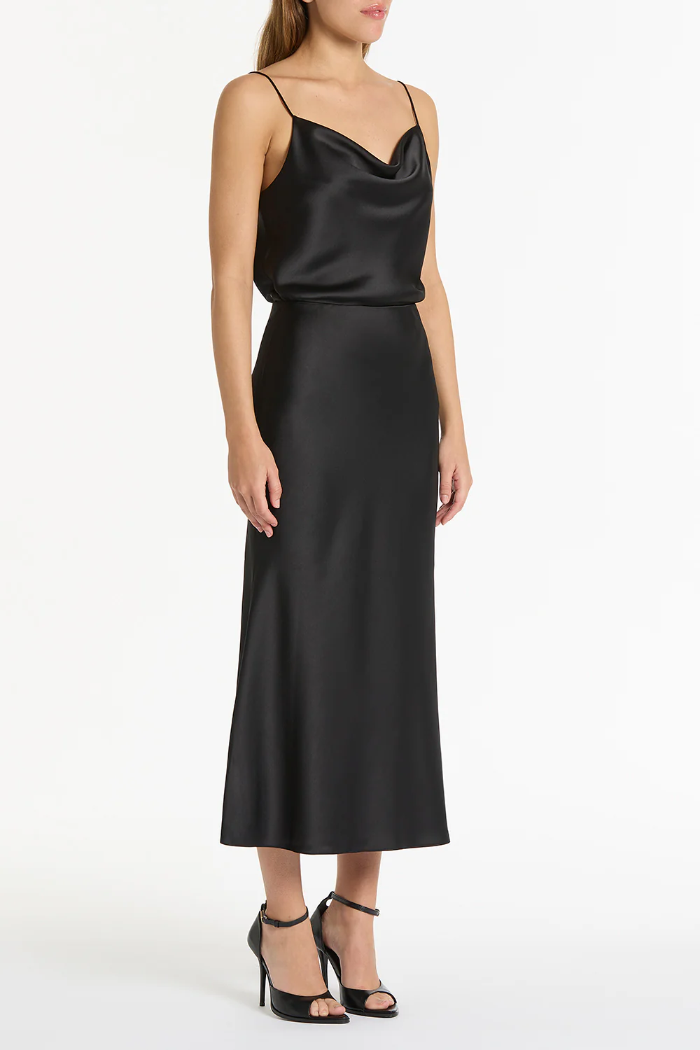 BLACK SATIN MIDI SKIRT - Image 3