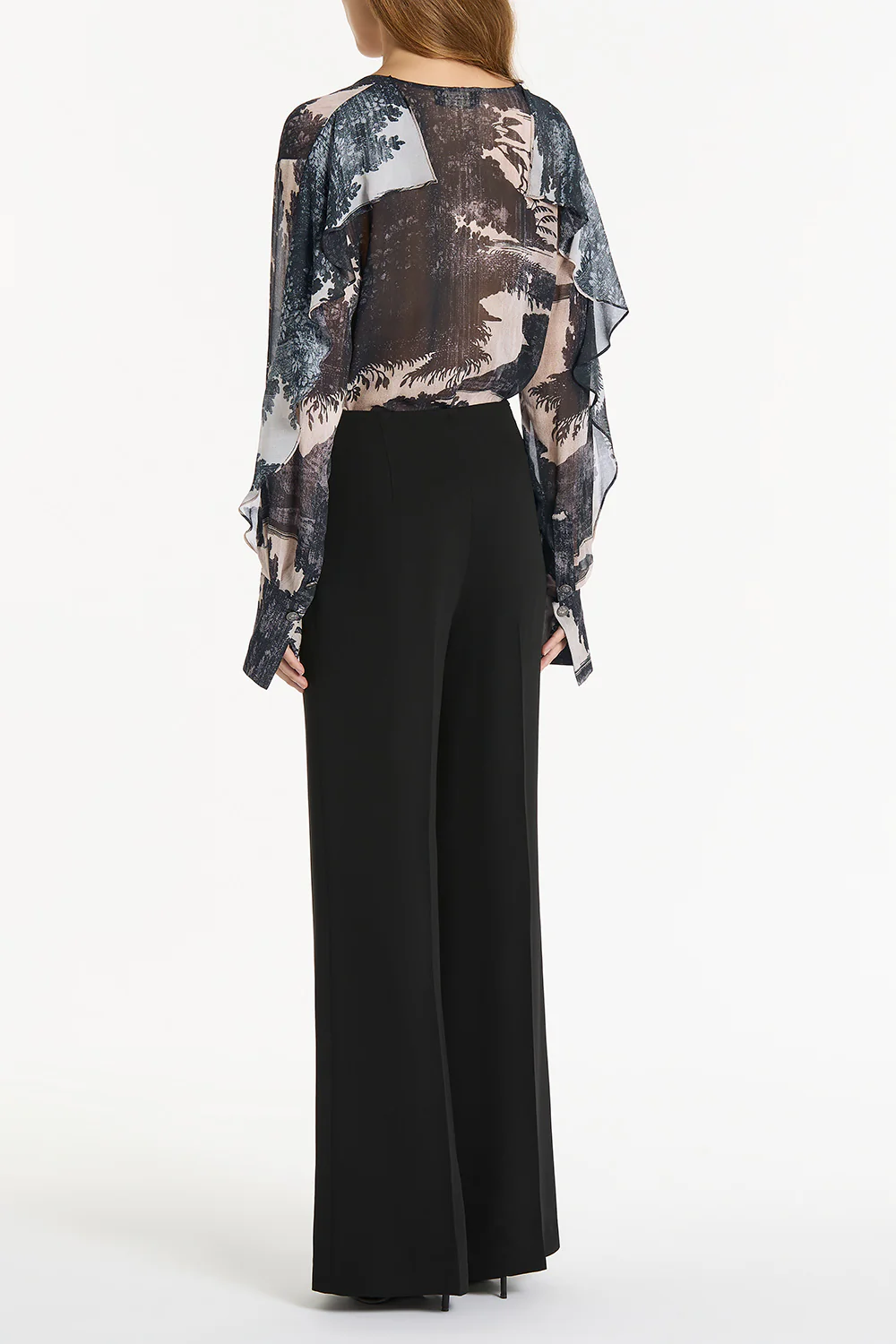 BLACK SCENICA GEORGETTE FLUTED BLOUSE - Image 2
