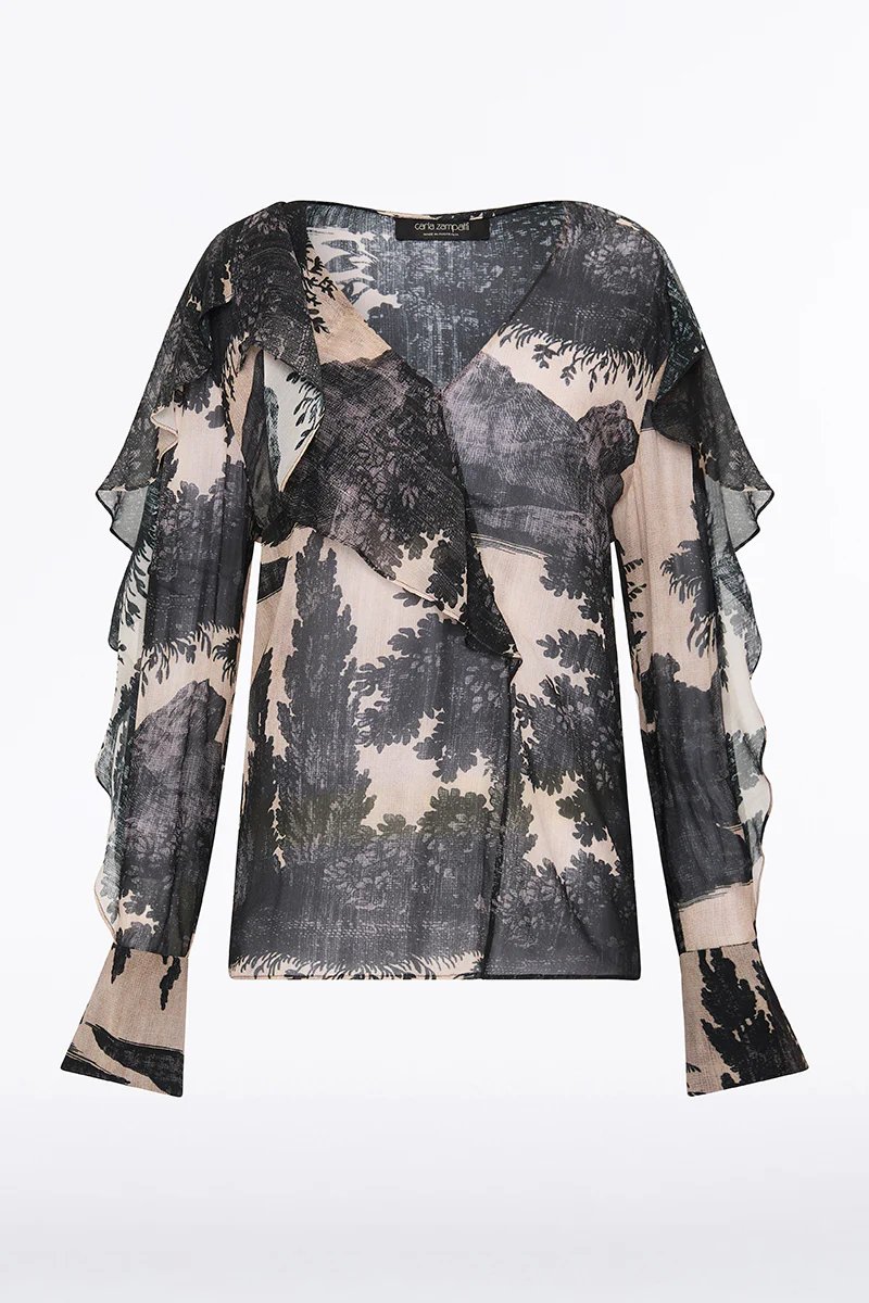 BLACK SCENICA GEORGETTE FLUTED BLOUSE - Image 5