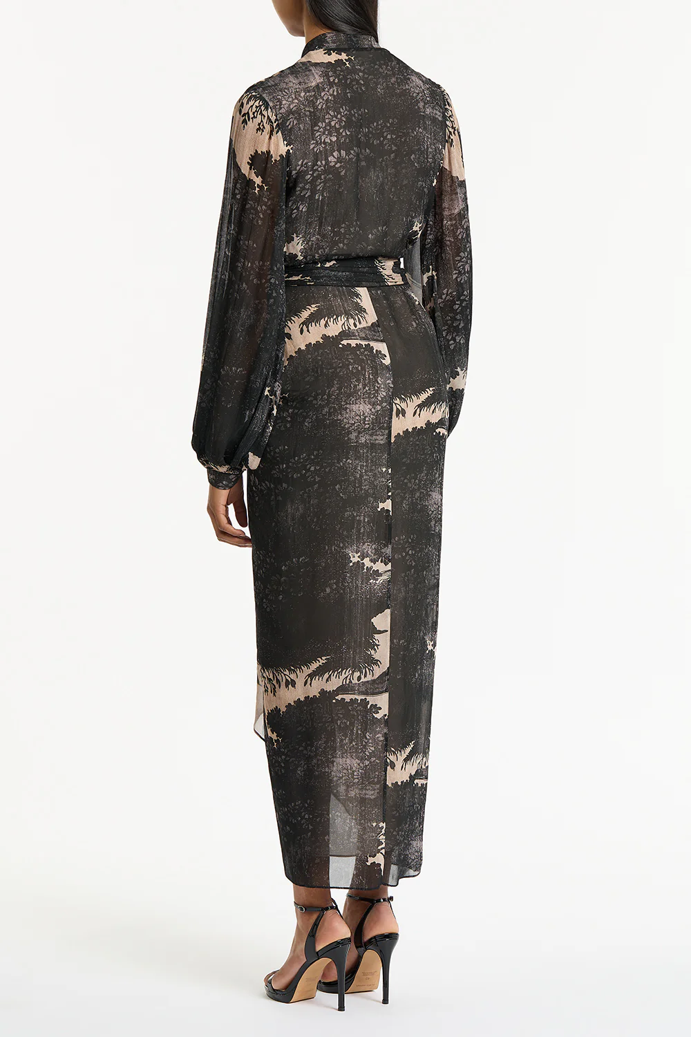 BLACK SCENICA GEORGETTE WATERFALL DRESS - Image 2