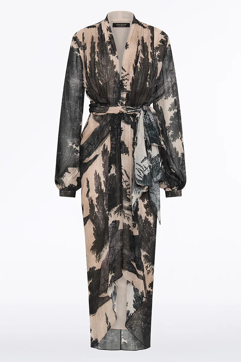 BLACK SCENICA GEORGETTE WATERFALL DRESS - Image 5
