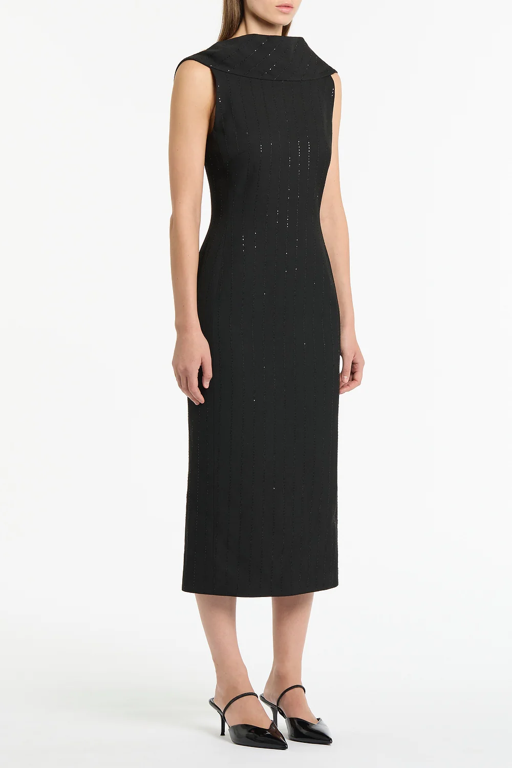BLACK STARLIGHT TWILL COWL FRONT DRESS - Image 2