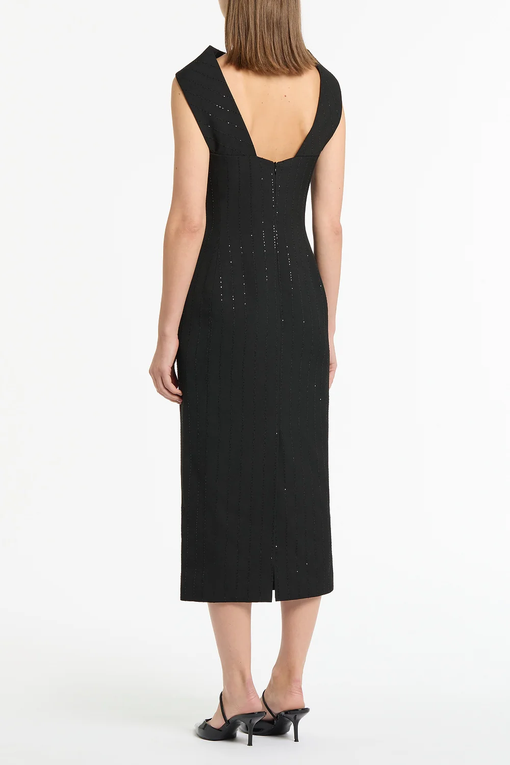 BLACK STARLIGHT TWILL COWL FRONT DRESS - Image 3