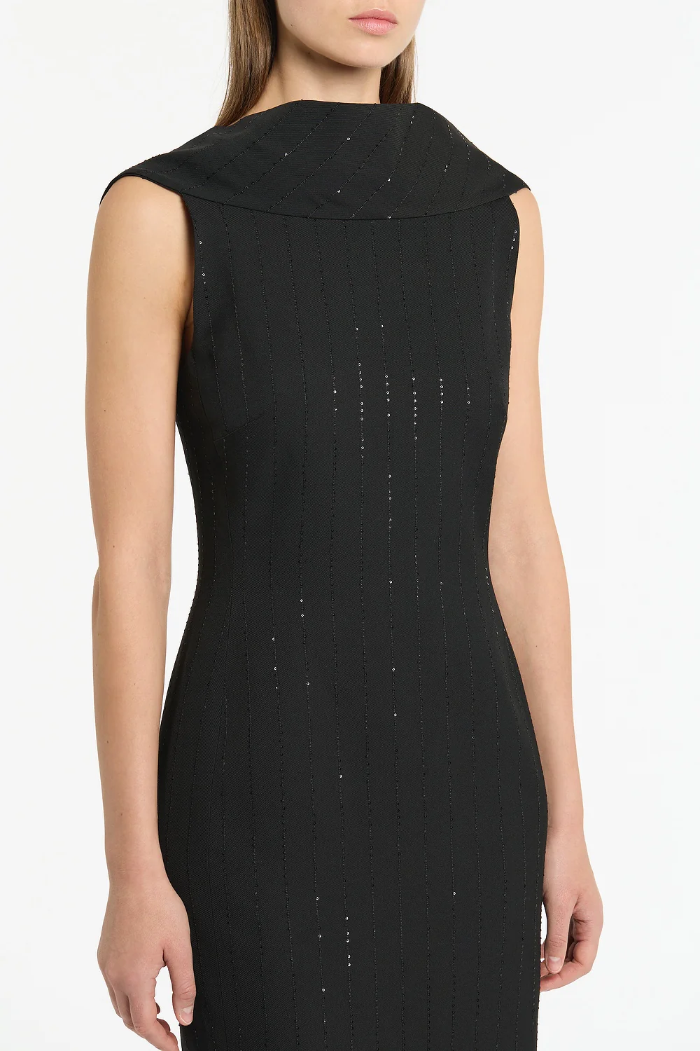 BLACK STARLIGHT TWILL COWL FRONT DRESS - Image 4
