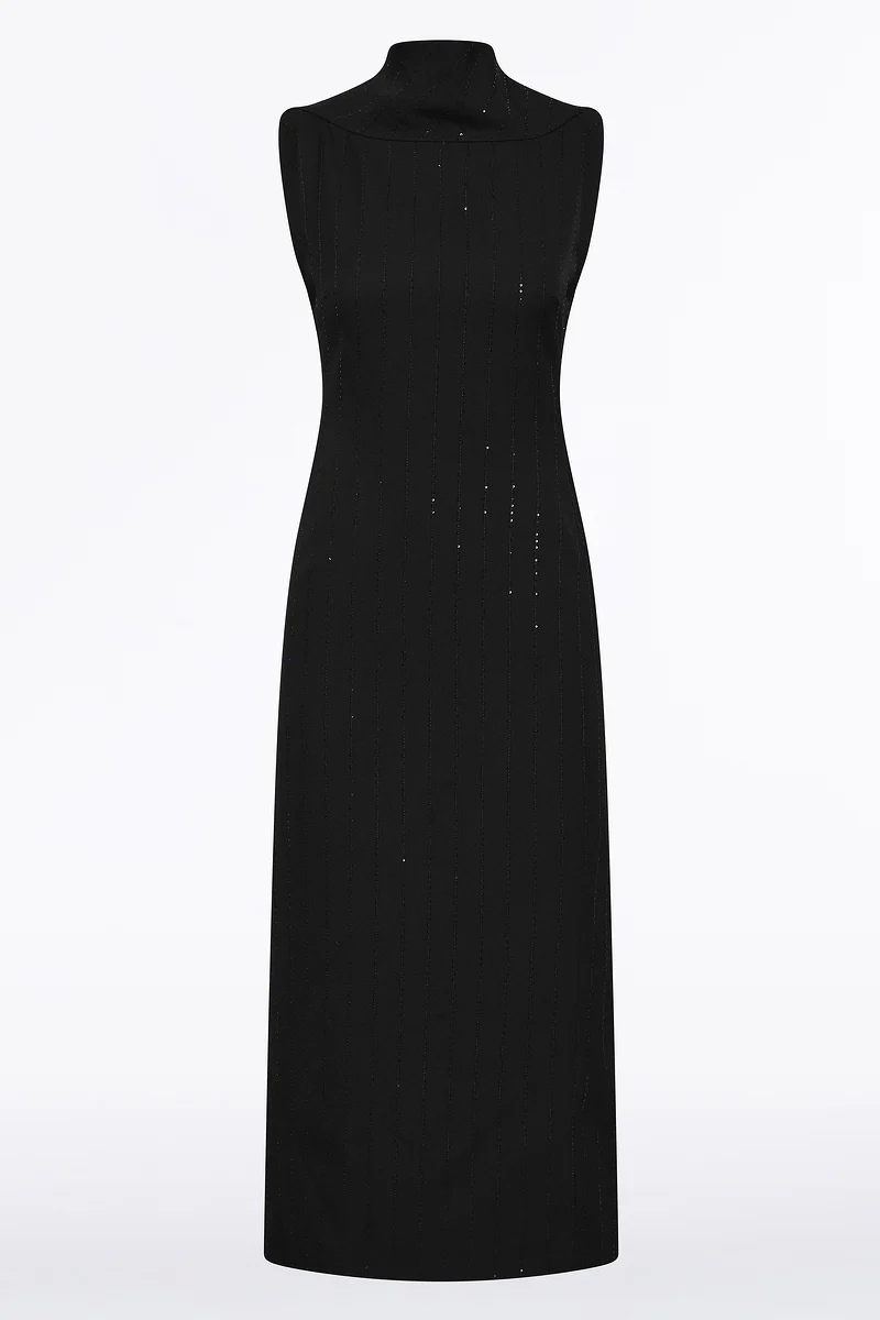 BLACK STARLIGHT TWILL COWL FRONT DRESS - Image 6