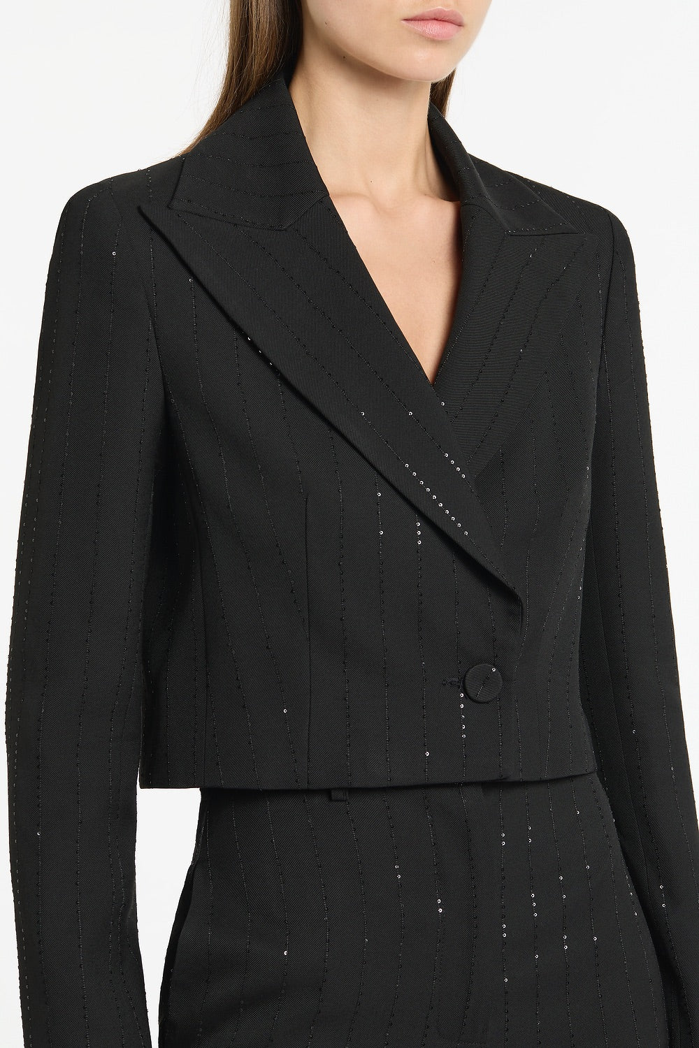BLACK STARLIGHT TWILL PEAKED LAPEL CROPPED JACKET - Image 4