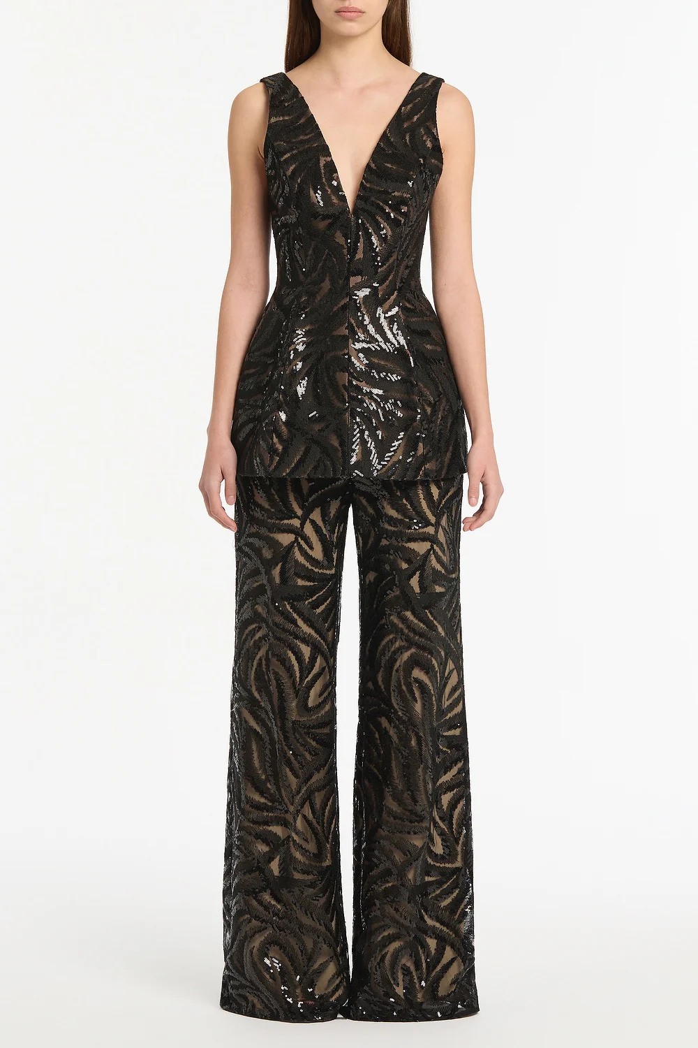 BLACK SWIRL SEQUIN FLARE PANT - Image 4