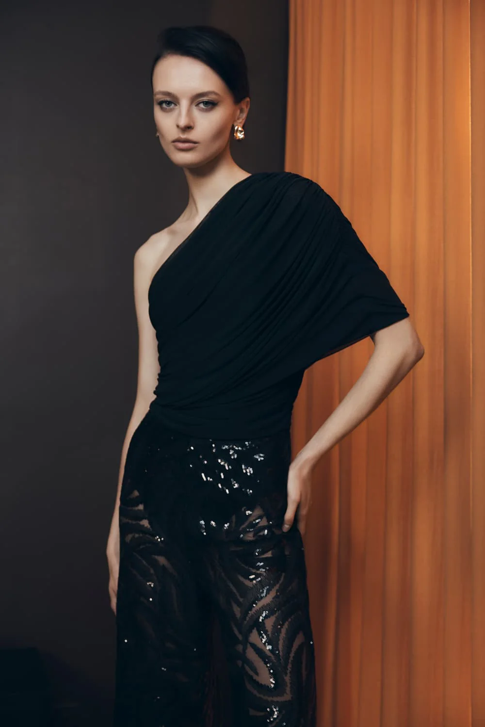 BLACK SWIRL SEQUIN FLARE PANT - Image 6