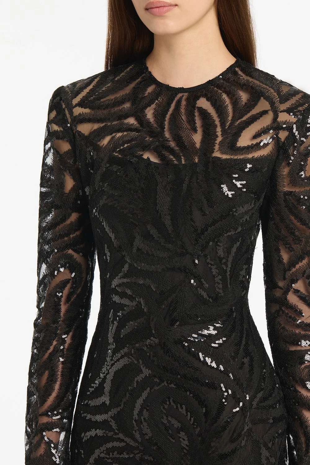 BLACK SWIRL SEQUIN LONG SLEEVE MIDI DRESS - Image 4