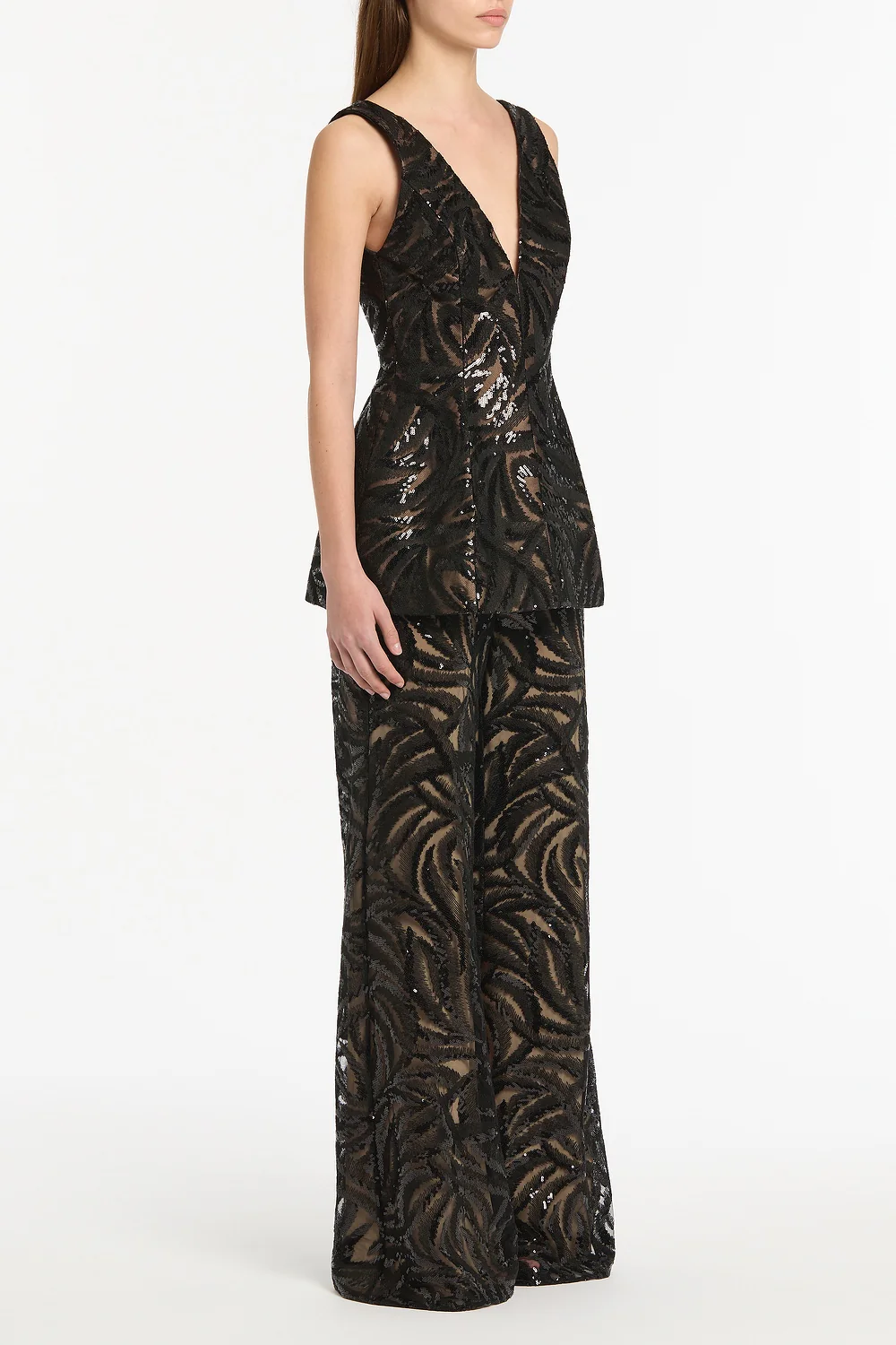 BLACK SWIRL SEQUIN PEPLUM TOP - Image 2