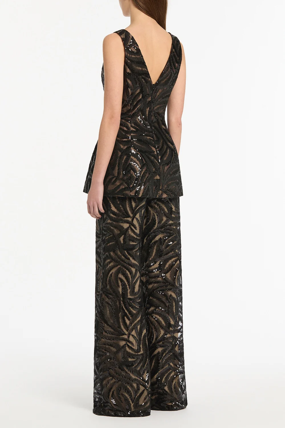 BLACK SWIRL SEQUIN PEPLUM TOP - Image 3
