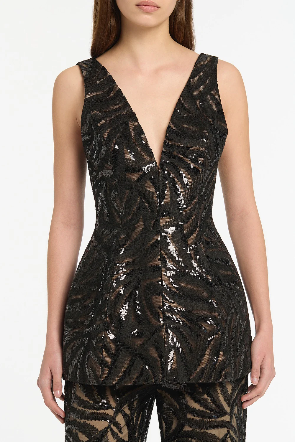 BLACK SWIRL SEQUIN PEPLUM TOP - Image 4
