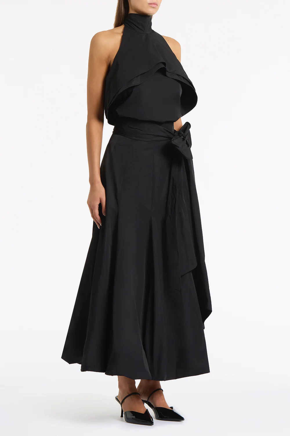 BLACK TAFFETA RUFFLE BOW DETAIL TOP - Image 2
