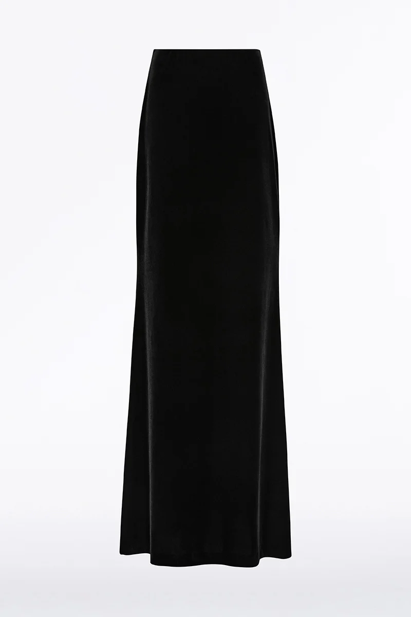 BLACK VELVET COLUMN SKIRT - Image 4