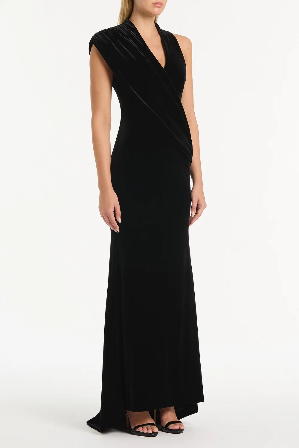 BLACK VELVET DRAPED GOWN - Image 3