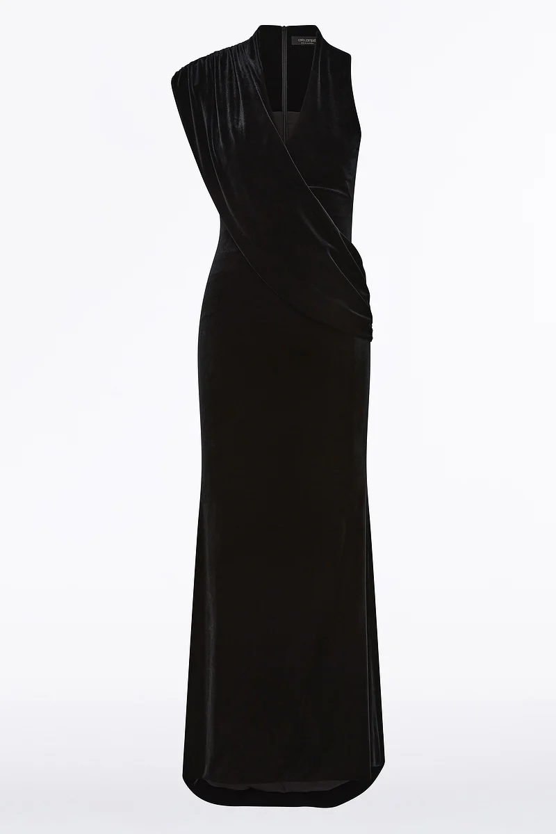 BLACK VELVET DRAPED GOWN - Image 5