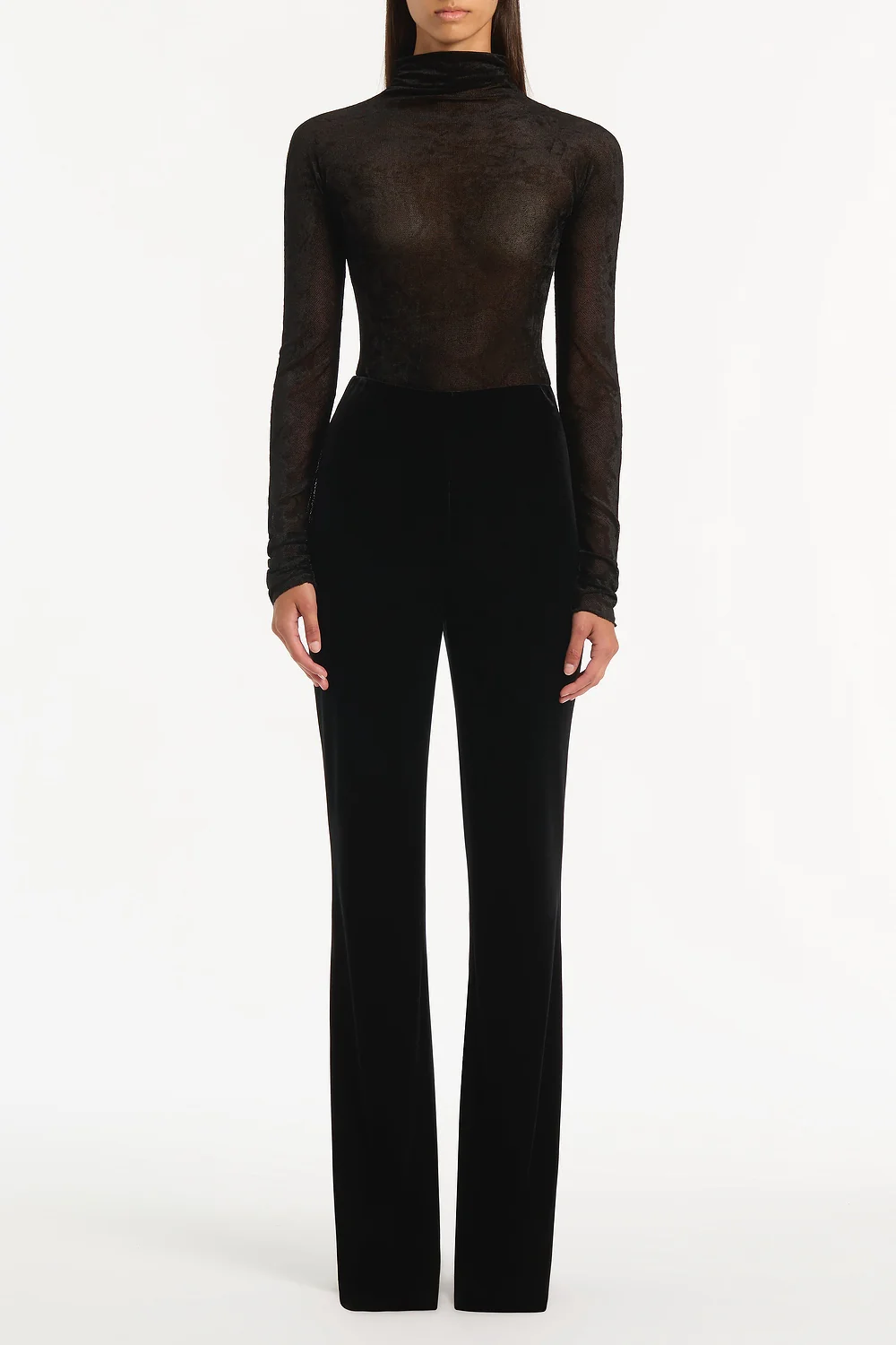 BLACK VELVET MESH BODYSUIT
