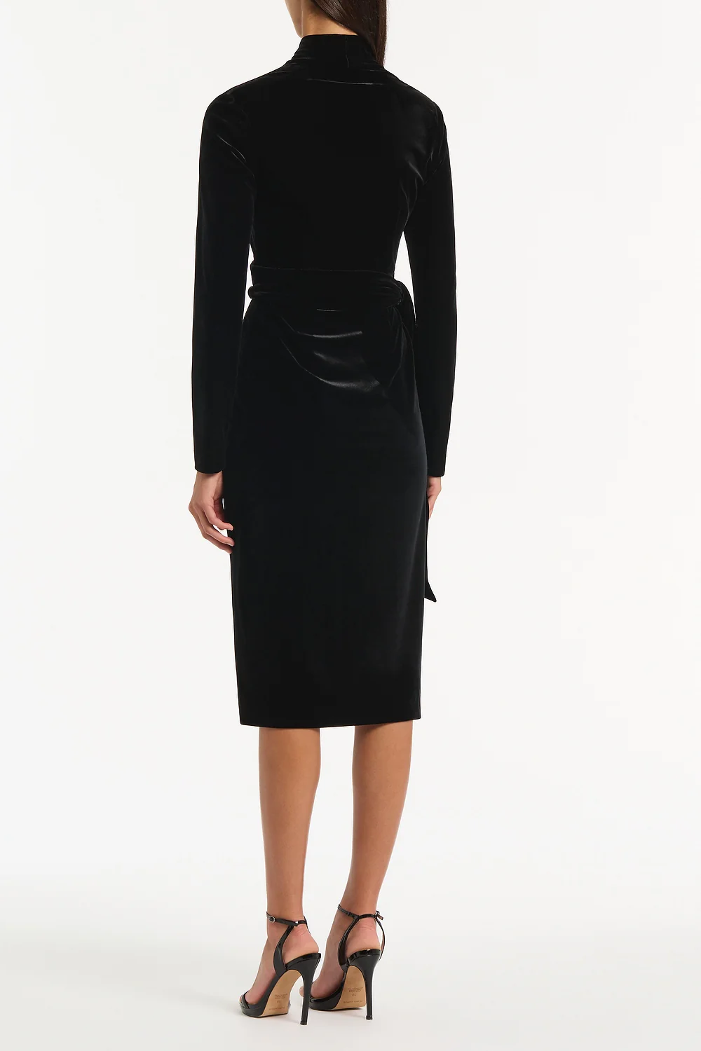 BLACK VELVET TIE FRONT MIDI DRESS - Image 2