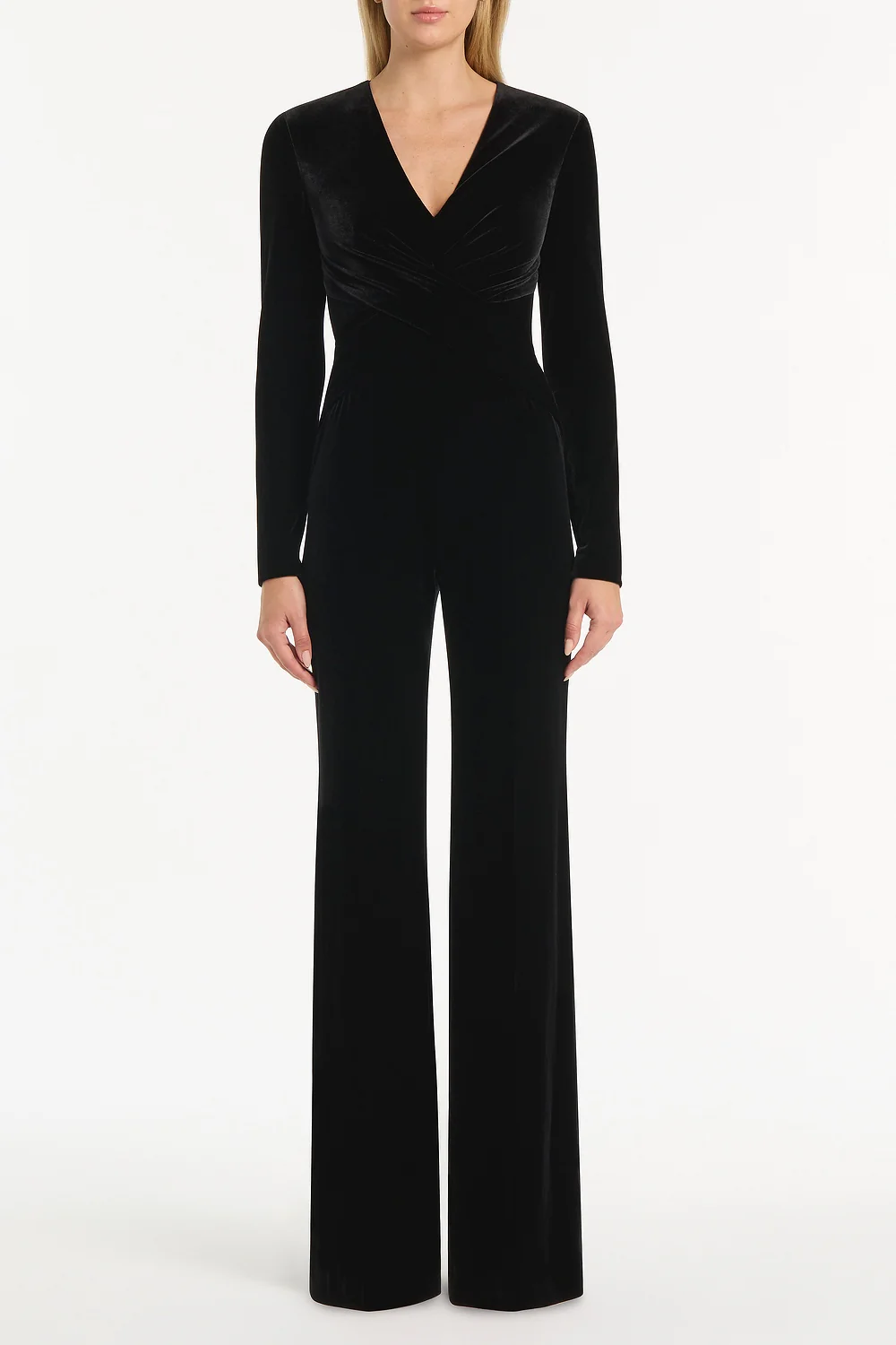 BLACK VELVET TUCK FRONT JUMPSUIT