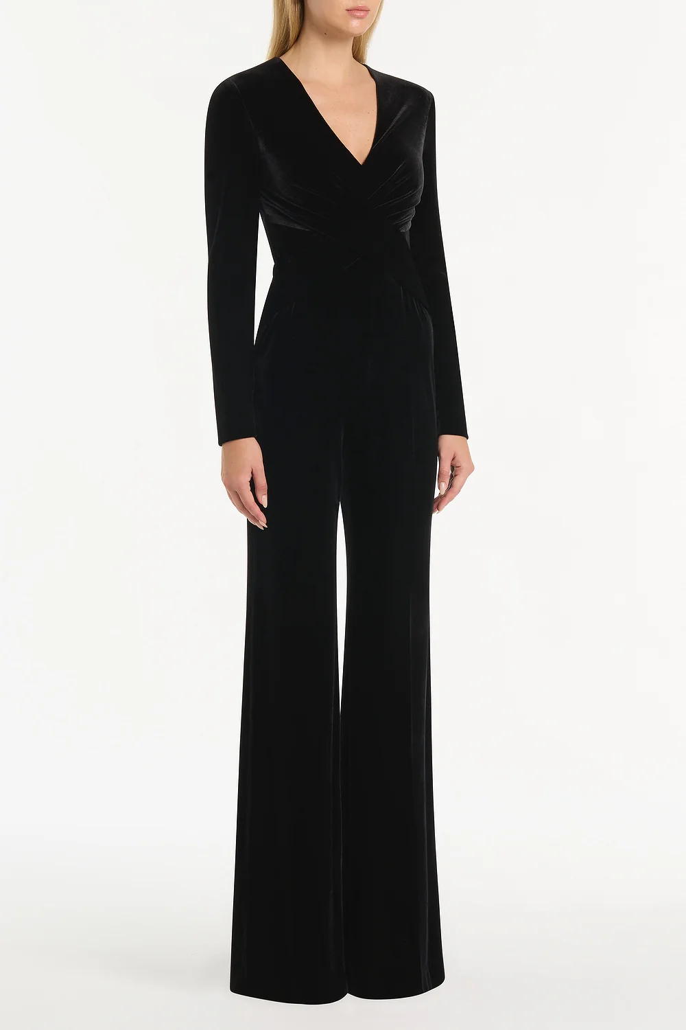 BLACK VELVET TUCK FRONT JUMPSUIT - Image 3